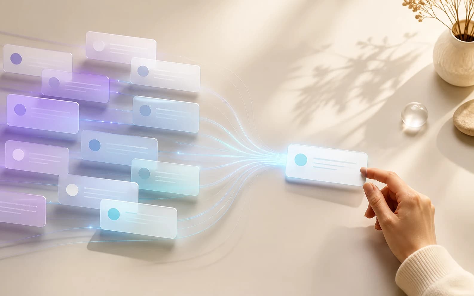 Many incoming conversations becoming one clear response path