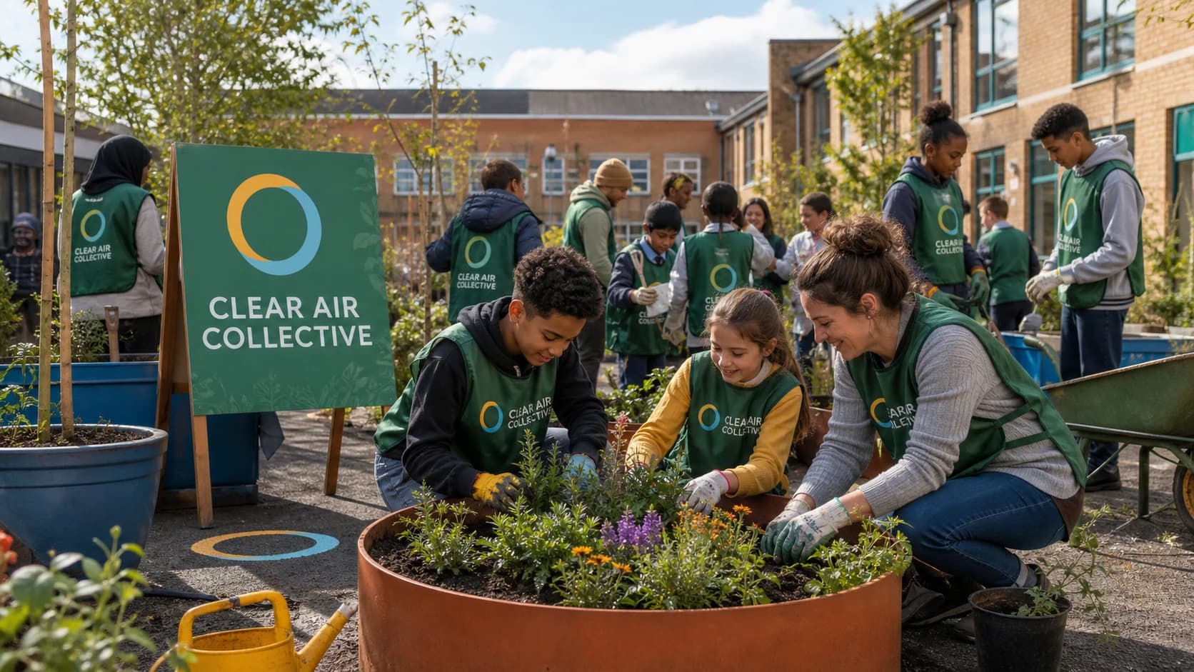 Branded community clean-air campaign for the fictional Clear Air Collective charity