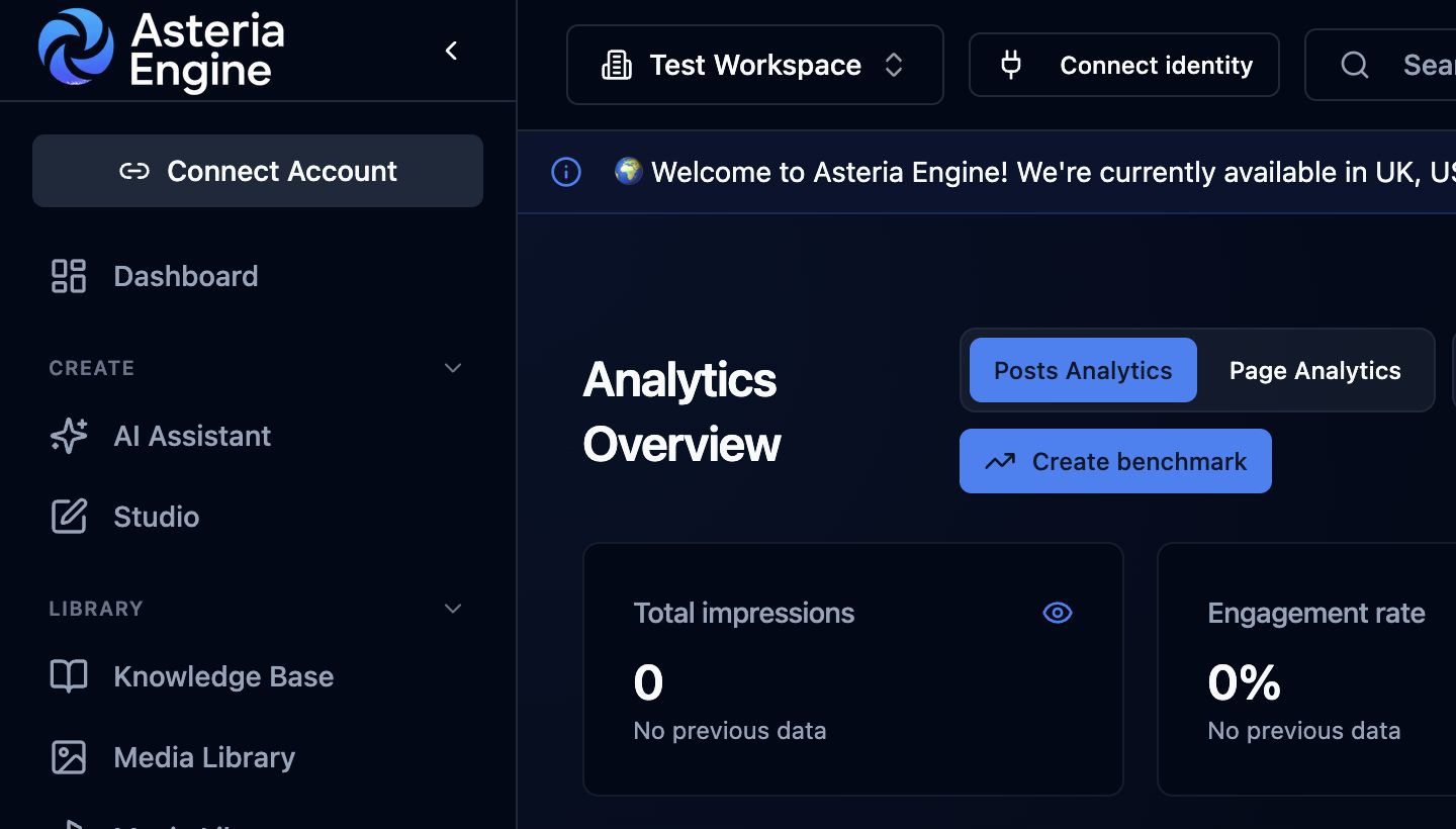 Asteria Engine Analytics overview showing its post and page analytics views.